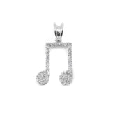 Musical Note Pendant fully iced out with diamonds.
Sterling silver diamond Musical Note Pendant for men and women.
Close-up of 925 silver Musical Note Pendant with lab-grown diamonds.
Hip-hop jewelry: Iced Musical Note Pendant in sterling silver.