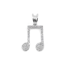 Musical Note Pendant fully iced out with diamonds.
Sterling silver diamond Musical Note Pendant for men and women.
Close-up of 925 silver Musical Note Pendant with lab-grown diamonds.
Hip-hop jewelry: Iced Musical Note Pendant in sterling silver.