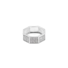 Close-up of Octagon Diamond Band in 925 silver jewelry.
Sterling silver Octagon Band with lab-grown diamonds.
Iced-out Octagon Diamond Band for men’s jewelry collection.
Women’s geometric Octagon Diamond Band in CZ stones.