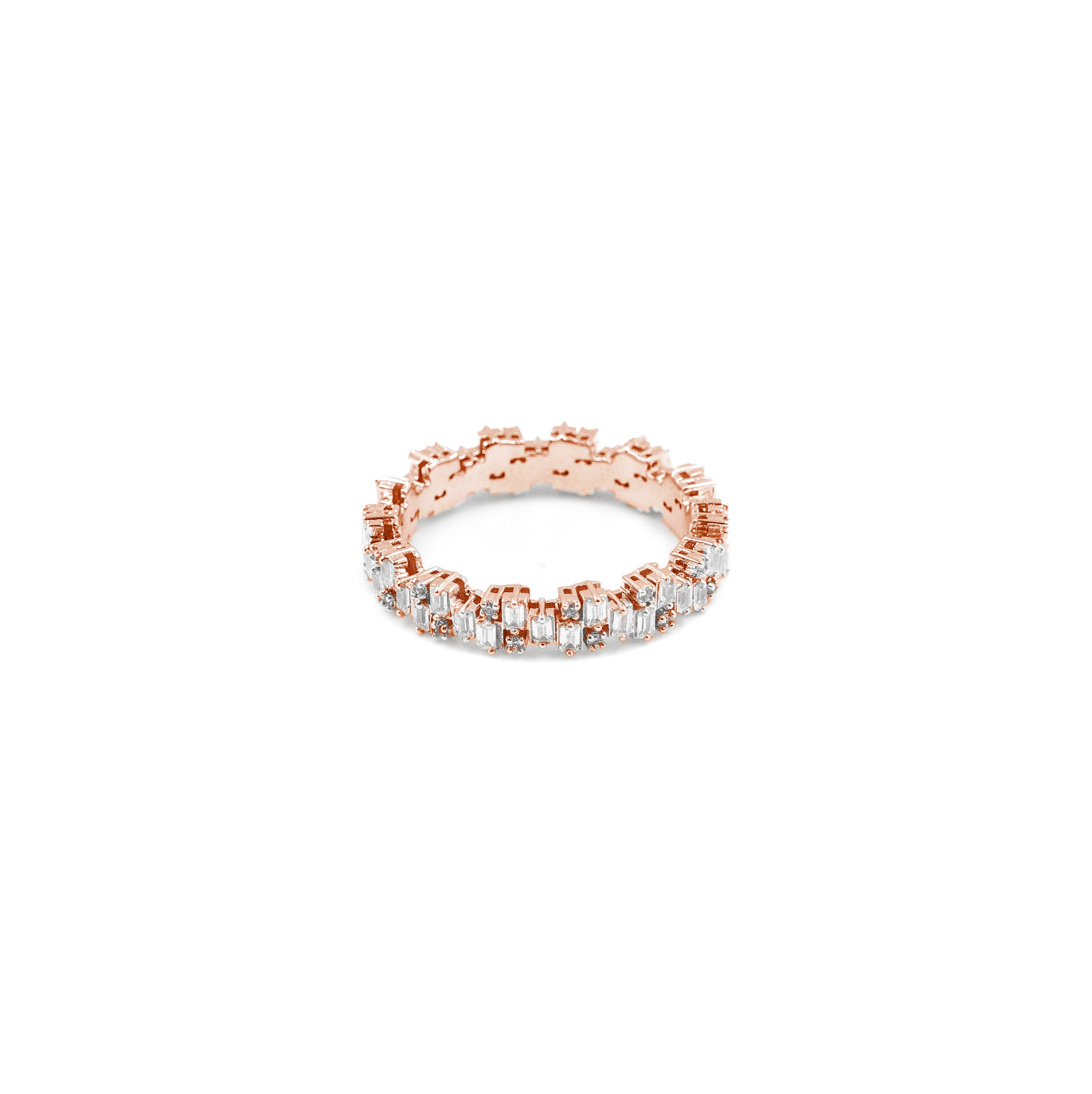 Close-up of silver ring with CZ baguette diamonds.
Trendy asymmetrical diamond ring in silver.
Modern Irregular Baguette Ring with lab-grown diamonds.
Lightweight sterling silver ring with baguette diamonds.
Unisex Irregular Baguette Ring in silver.