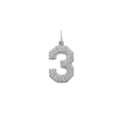 Jersey Number 3 Pendant in 925 silver with diamonds.
Iced-out Number 3 Pendant for men and women.
Sterling silver Jersey Pendant with lab-grown diamonds.
Close-up of Number 3 diamond-studded pendant.