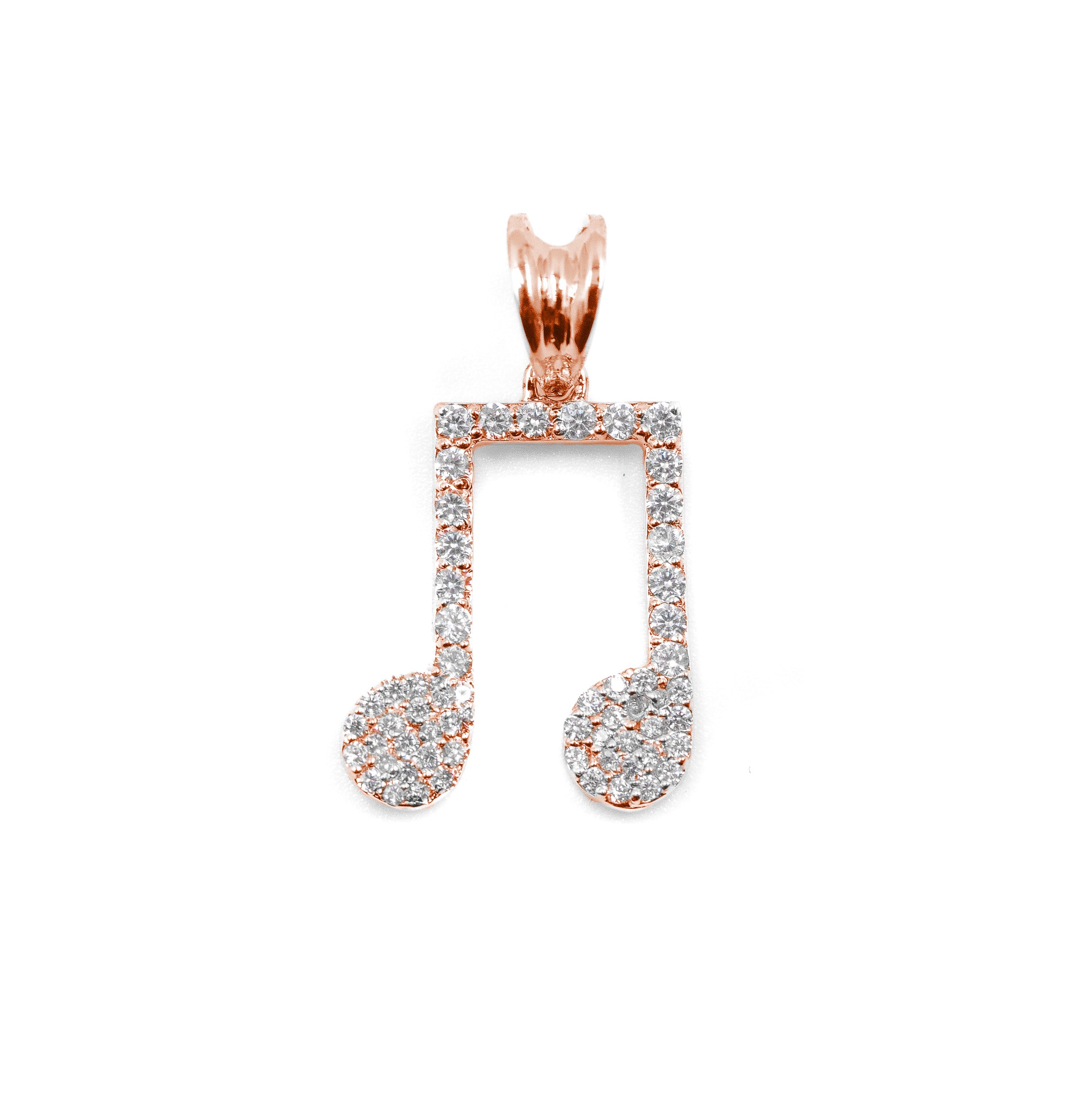 Statement piece: Musical Note Pendant in CZ stones.
Lab-grown diamond Musical Note Pendant for trendy looks.
Musical Note Pendant perfect for concerts and casual wear.
Fully iced-out 925 silver Musical Note Pendant close-up.